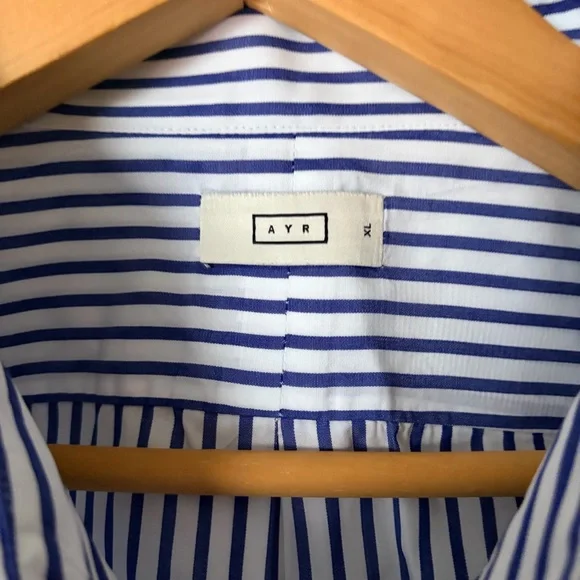 AYR women’s oversized blue and white striped button up, collar, cotton, XL - Picture 5 of 12